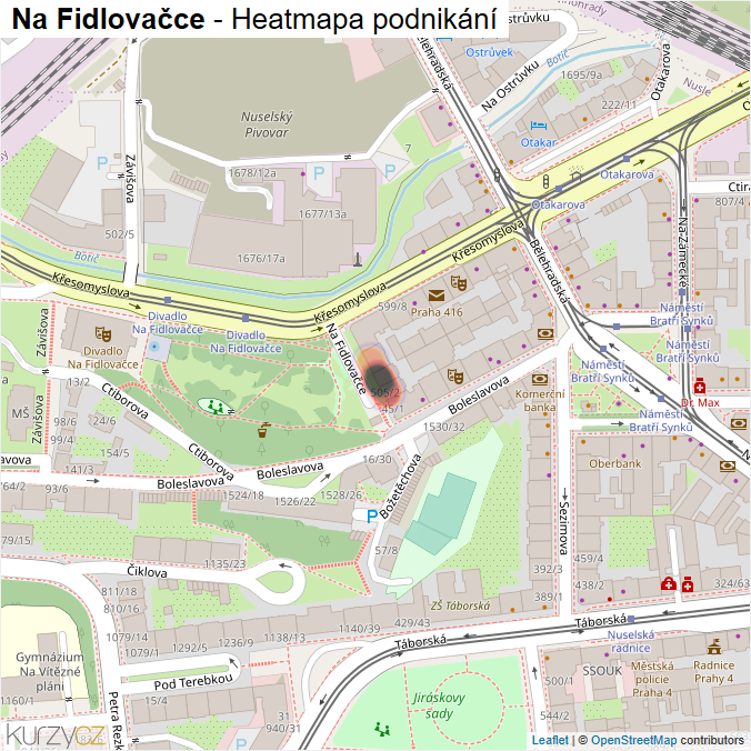 Mapa Na Fidlovačce - Firmy v ulici.