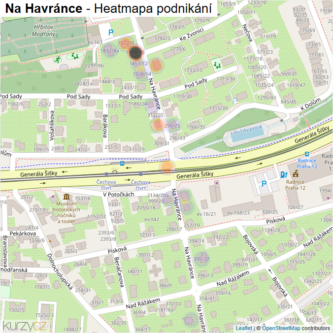 Mapa Na Havránce - Firmy v ulici.