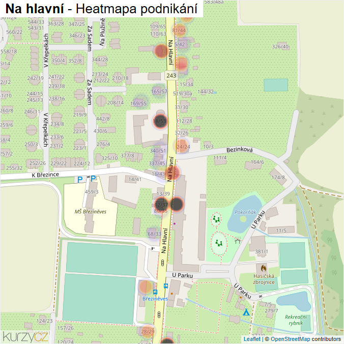 Mapa Na hlavní - Firmy v ulici.