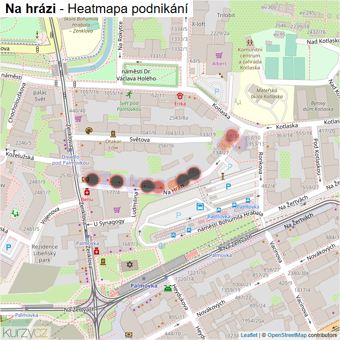 Mapa Na hrázi - Firmy v ulici.