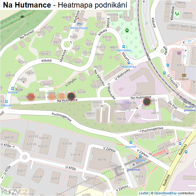 Mapa Na Hutmance - Firmy v ulici.