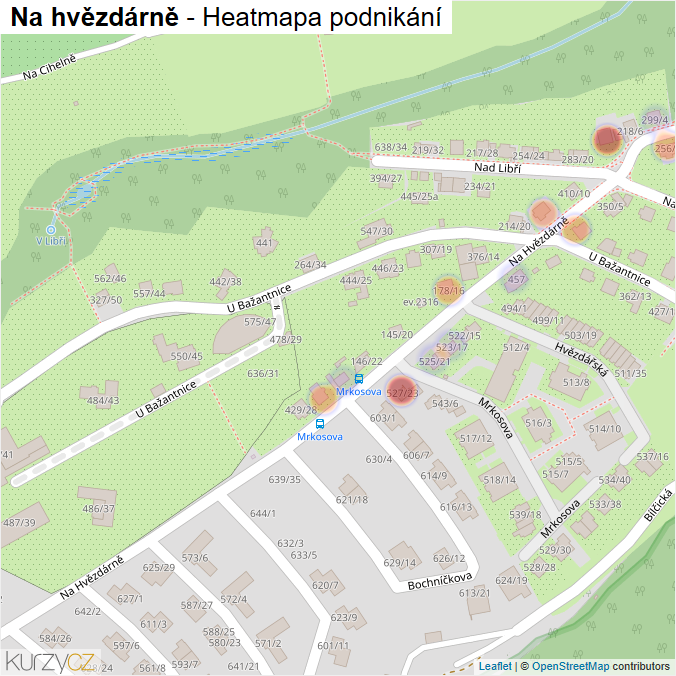 Mapa Na hvězdárně - Firmy v ulici.