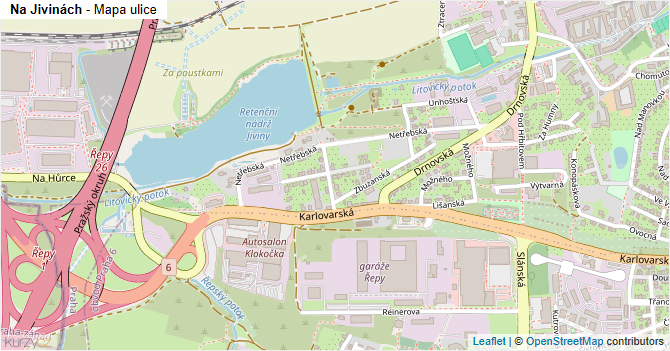 Na Jivinách - mapa ulice