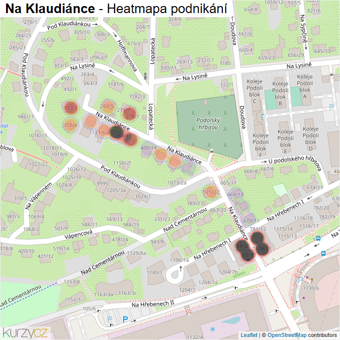 Mapa Na Klaudiánce - Firmy v ulici.