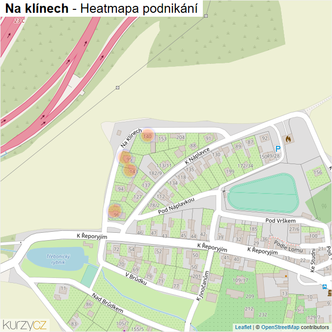 Mapa Na klínech - Firmy v ulici.