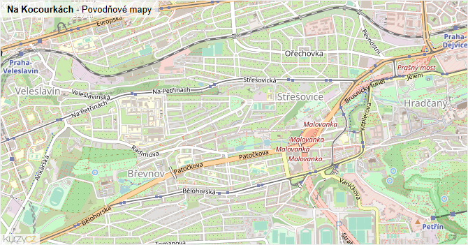 Na Kocourkách - záplavové mapy stoleté vody
