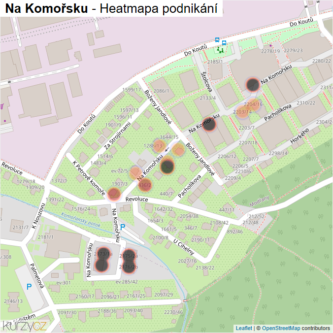 Mapa Na Komořsku - Firmy v ulici.