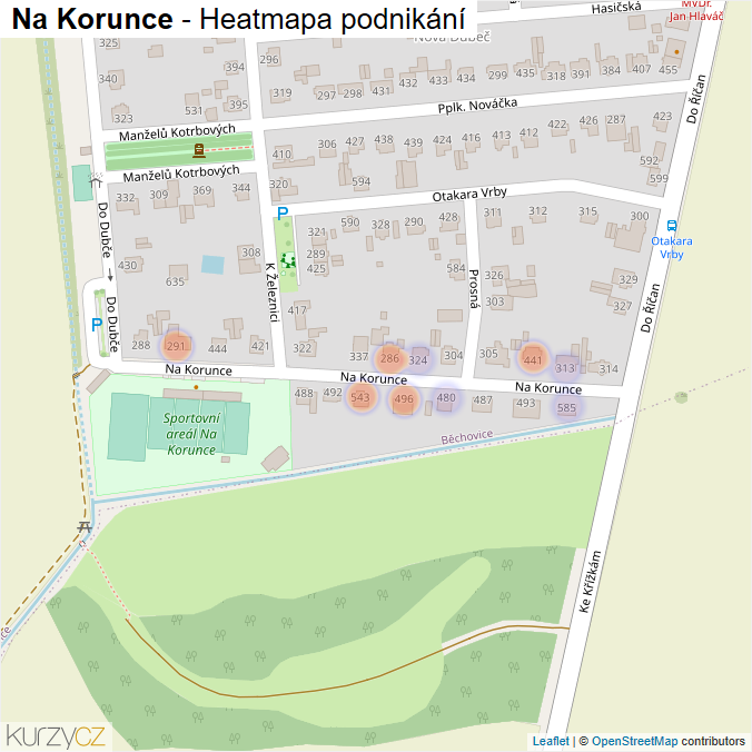 Mapa Na Korunce - Firmy v ulici.