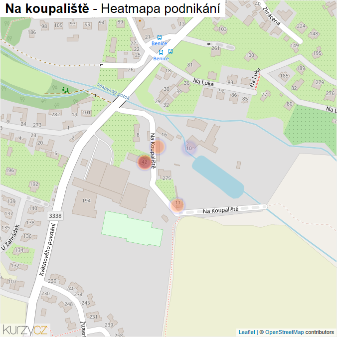 Mapa Na koupaliště - Firmy v ulici.