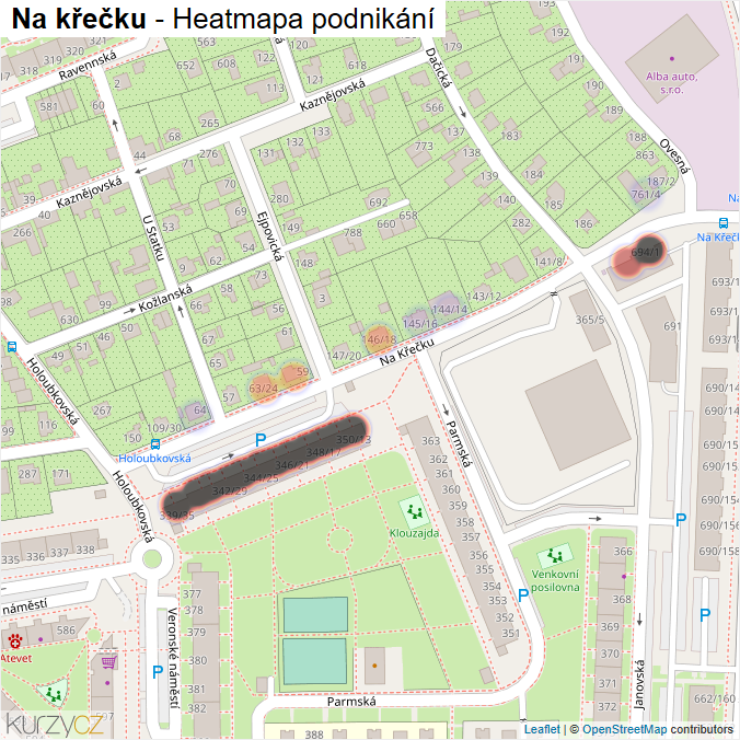 Mapa Na křečku - Firmy v ulici.