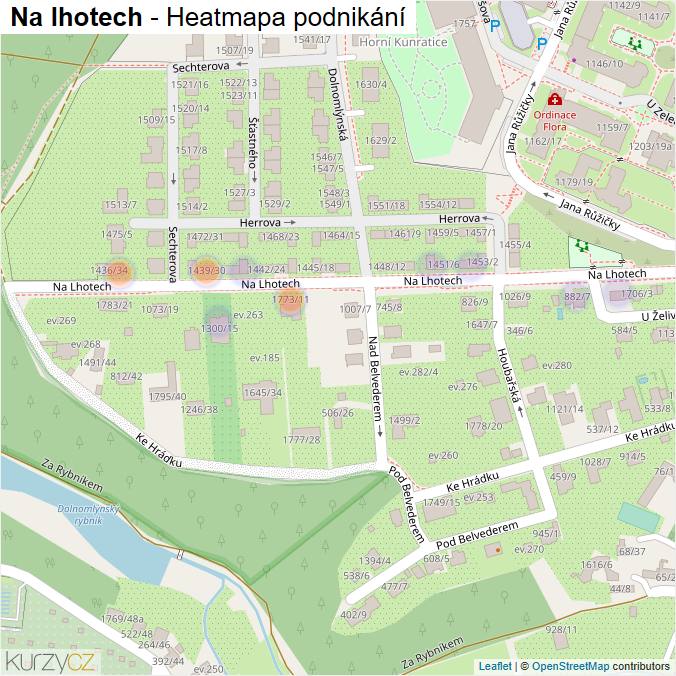 Mapa Na lhotech - Firmy v ulici.