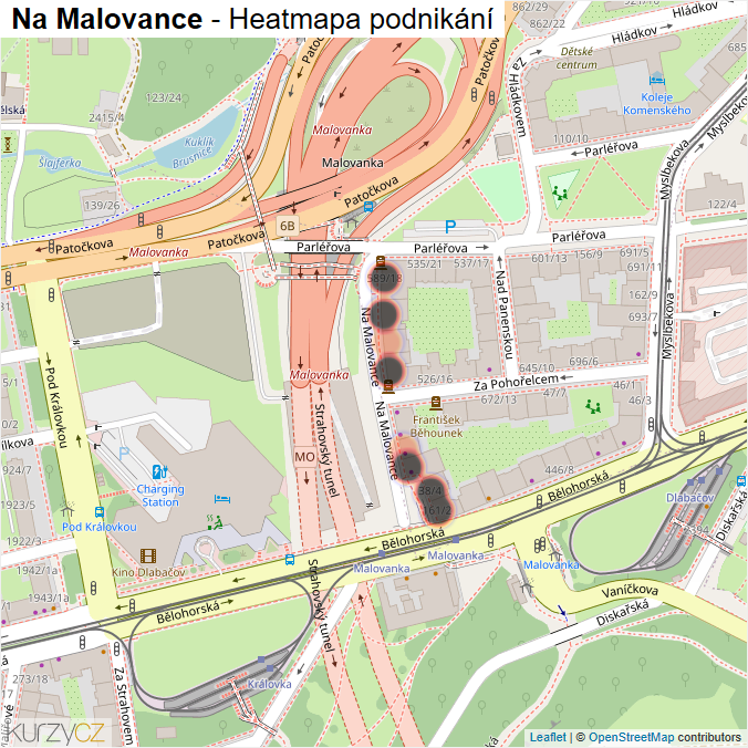 Mapa Na Malovance - Firmy v ulici.