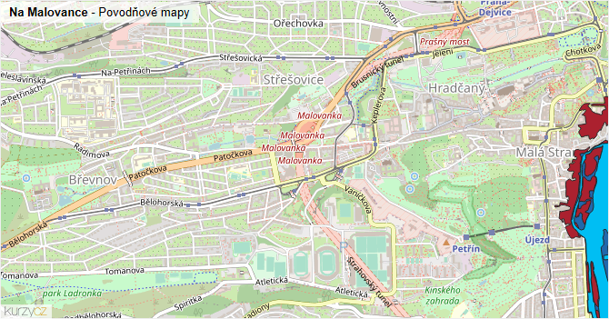 Na Malovance - záplavové mapy stoleté vody