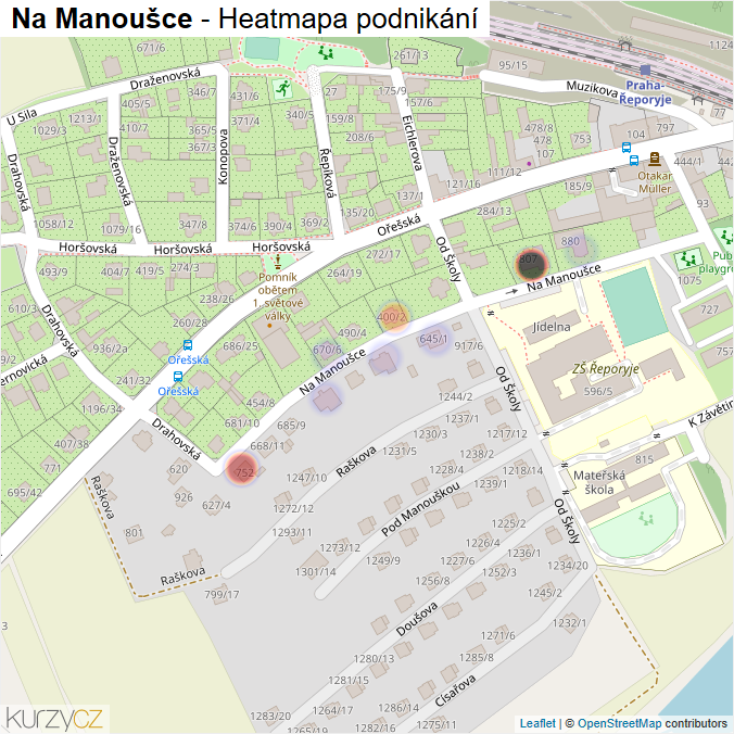 Mapa Na Manoušce - Firmy v ulici.