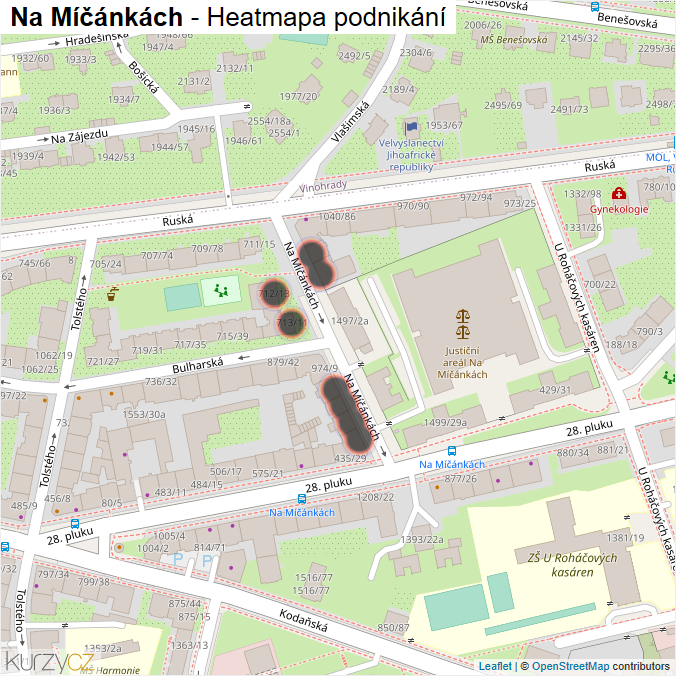 Mapa Na Míčánkách - Firmy v ulici.