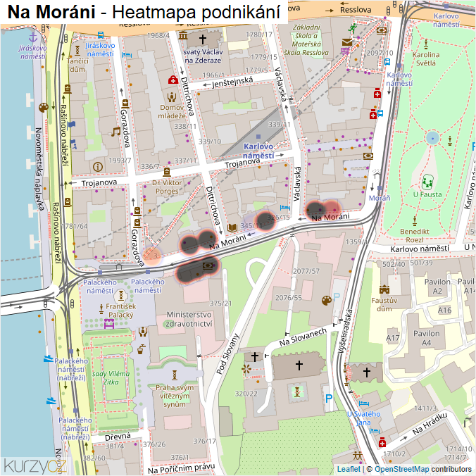 Mapa Na Moráni - Firmy v ulici.