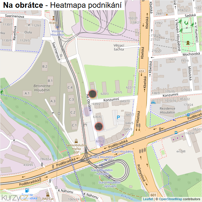 Mapa Na obrátce - Firmy v ulici.