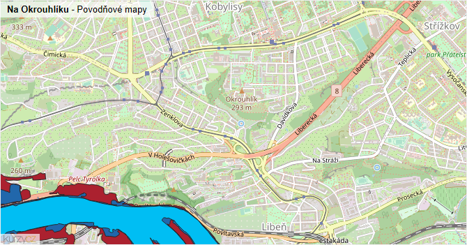 Na Okrouhlíku - záplavové mapy stoleté vody