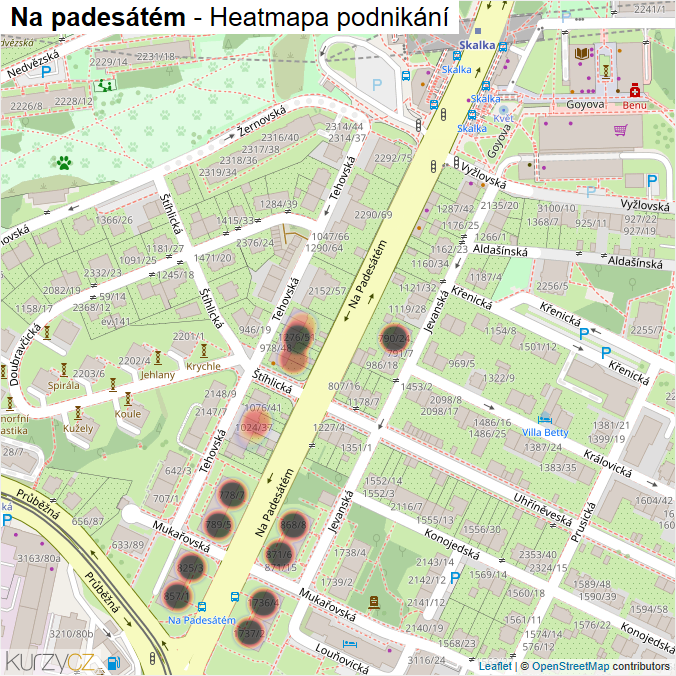 Mapa Na padesátém - Firmy v ulici.
