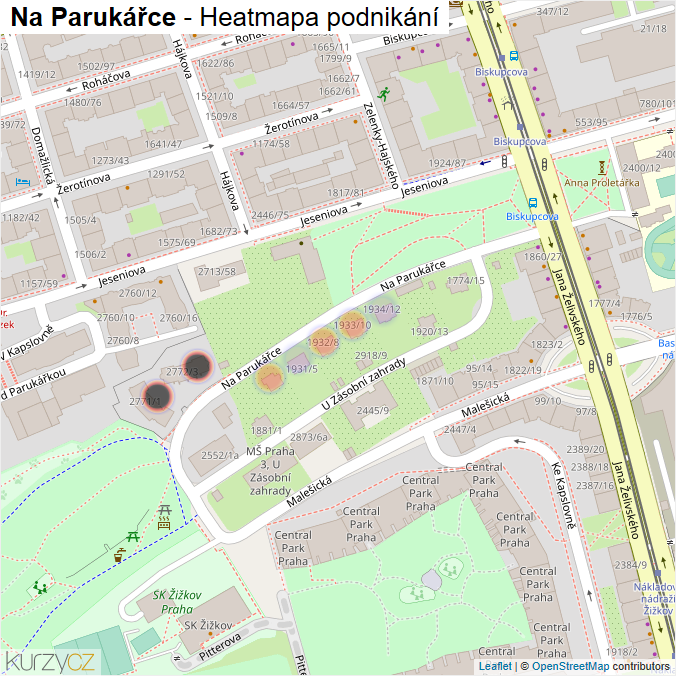 Mapa Na Parukářce - Firmy v ulici.