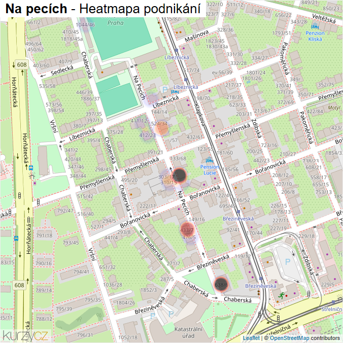 Mapa Na pecích - Firmy v ulici.