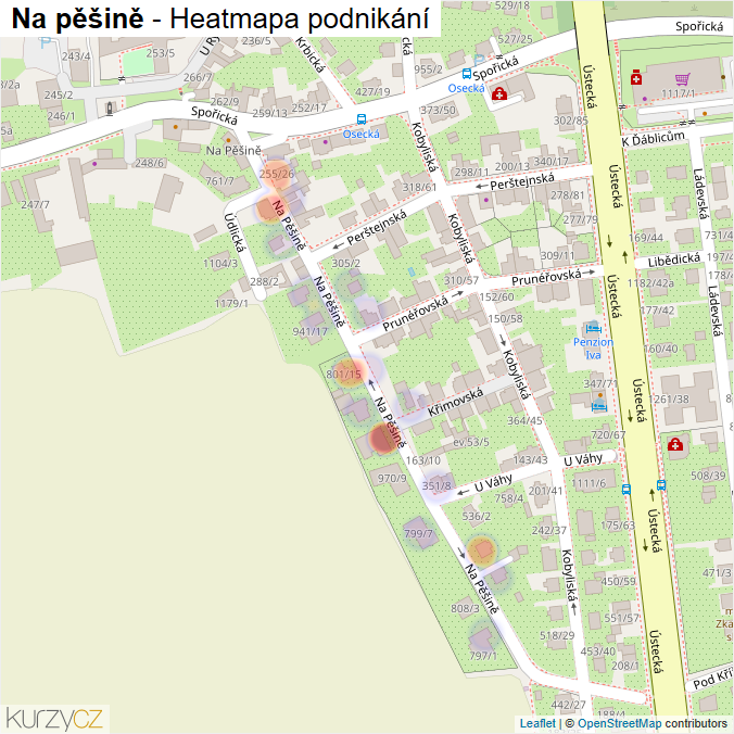 Mapa Na pěšině - Firmy v ulici.