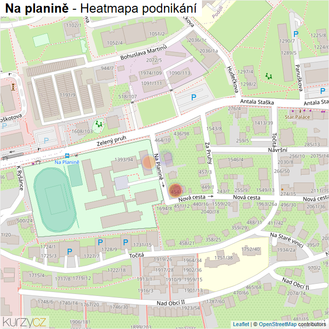 Mapa Na planině - Firmy v ulici.