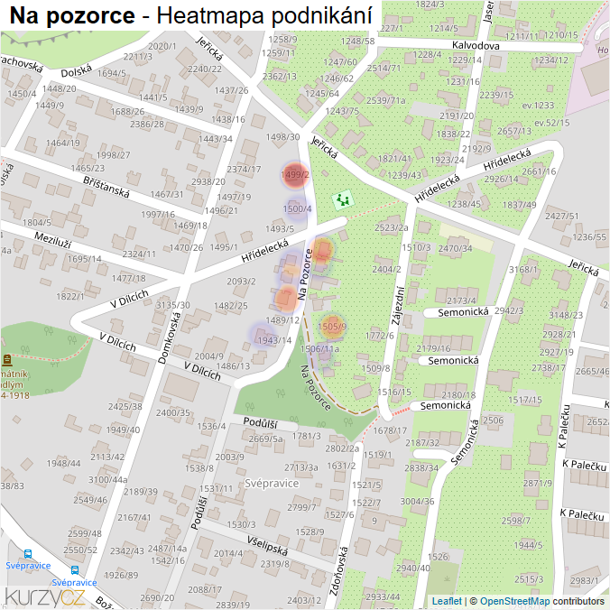 Mapa Na pozorce - Firmy v ulici.
