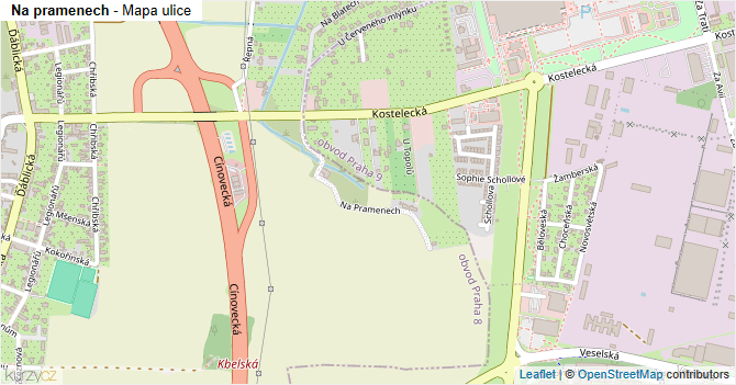 Na pramenech - mapa ulice
