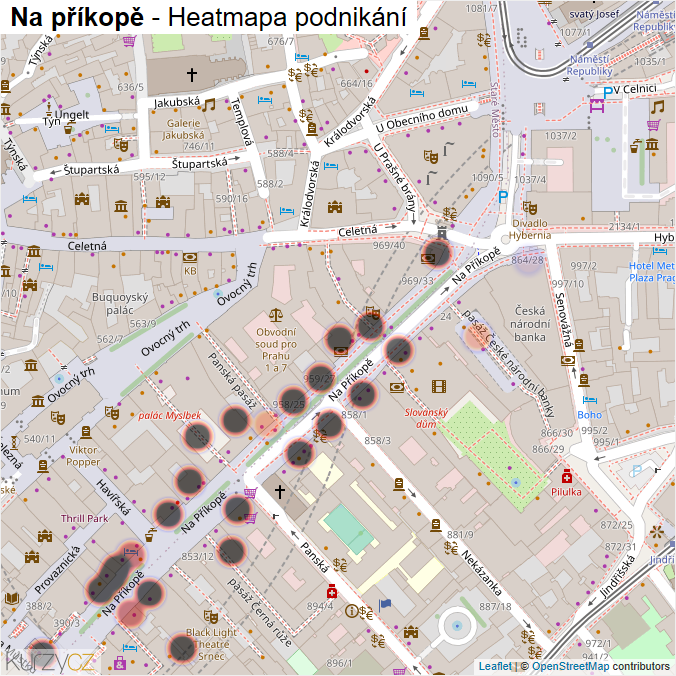 Mapa Na příkopě - Firmy v ulici.