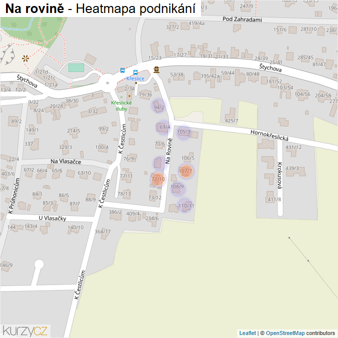 Mapa Na rovině - Firmy v ulici.