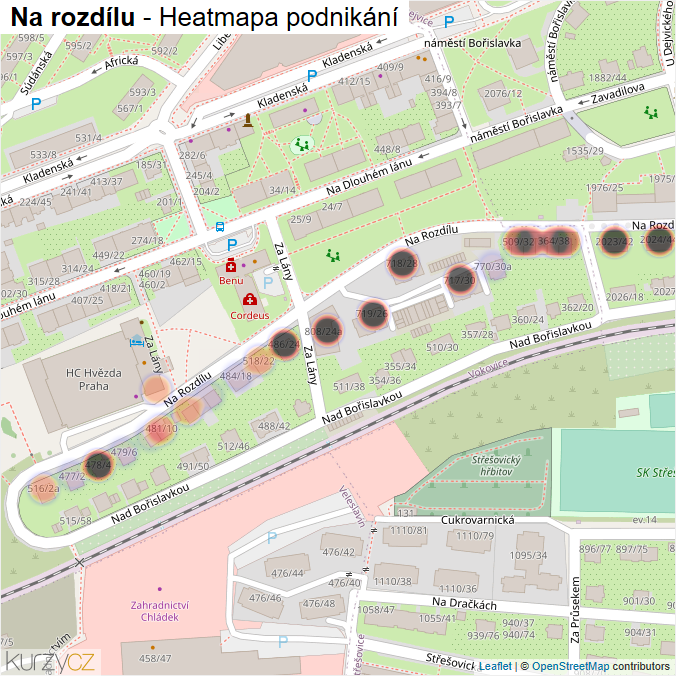 Mapa Na rozdílu - Firmy v ulici.
