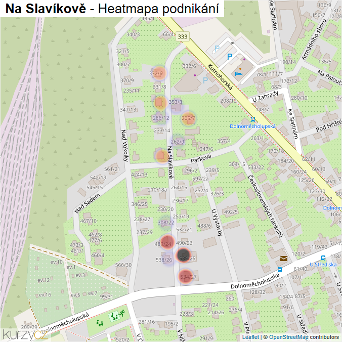 Mapa Na Slavíkově - Firmy v ulici.