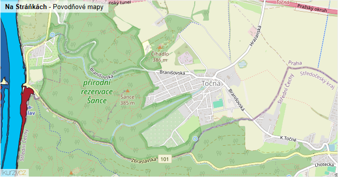 Na Stráňkách - záplavové mapy stoleté vody