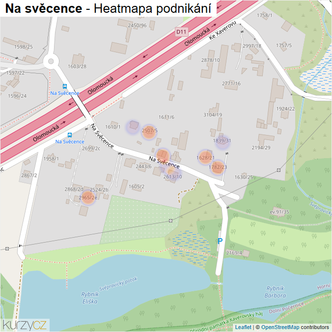 Mapa Na svěcence - Firmy v ulici.