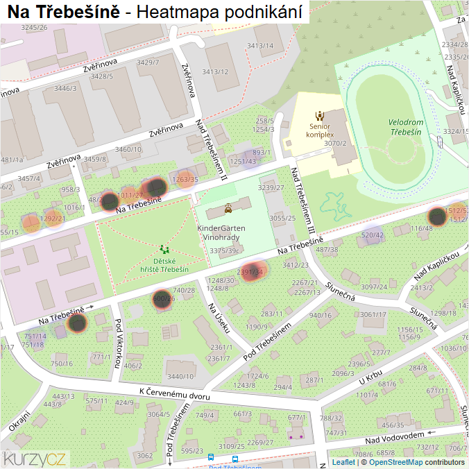 Mapa Na Třebešíně - Firmy v ulici.
