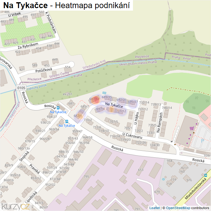 Mapa Na Tykačce - Firmy v ulici.