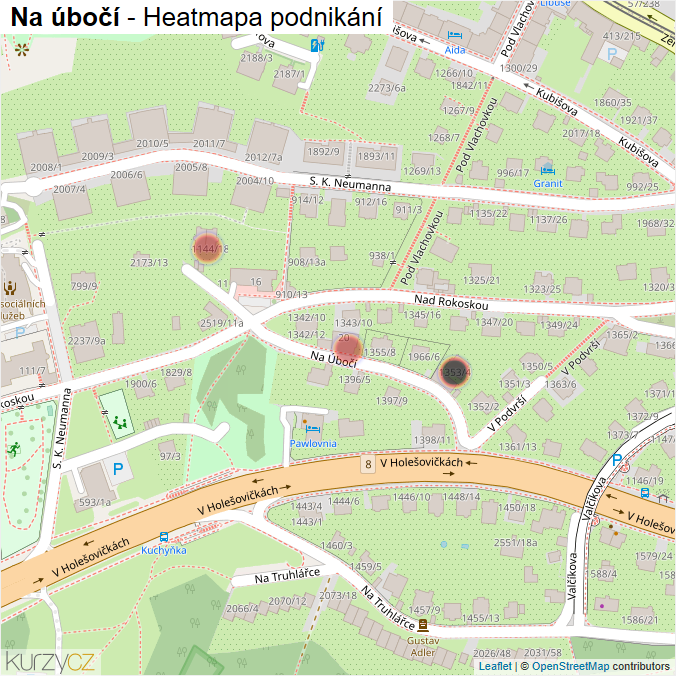 Mapa Na úbočí - Firmy v ulici.
