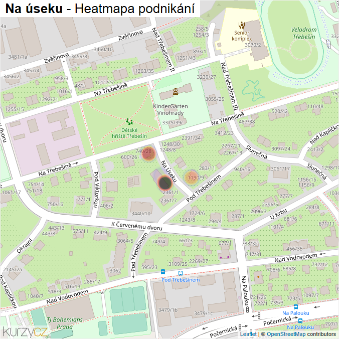 Mapa Na úseku - Firmy v ulici.