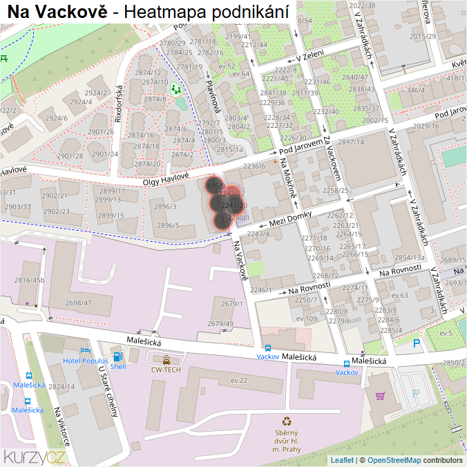 Mapa Na Vackově - Firmy v ulici.