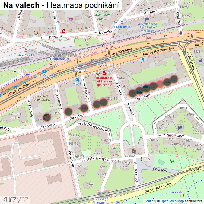 Mapa Na valech - Firmy v ulici.