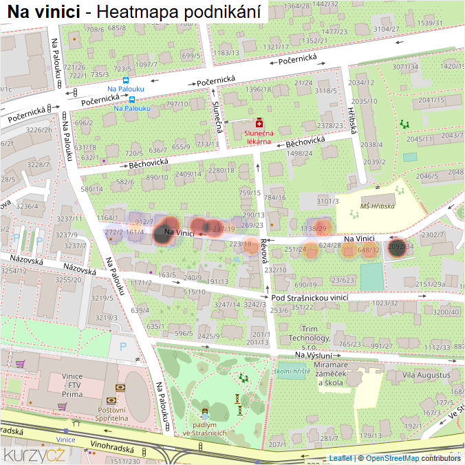 Mapa Na vinici - Firmy v ulici.