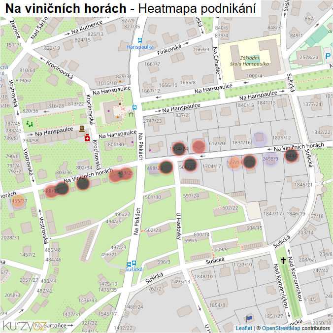 Mapa Na viničních horách - Firmy v ulici.