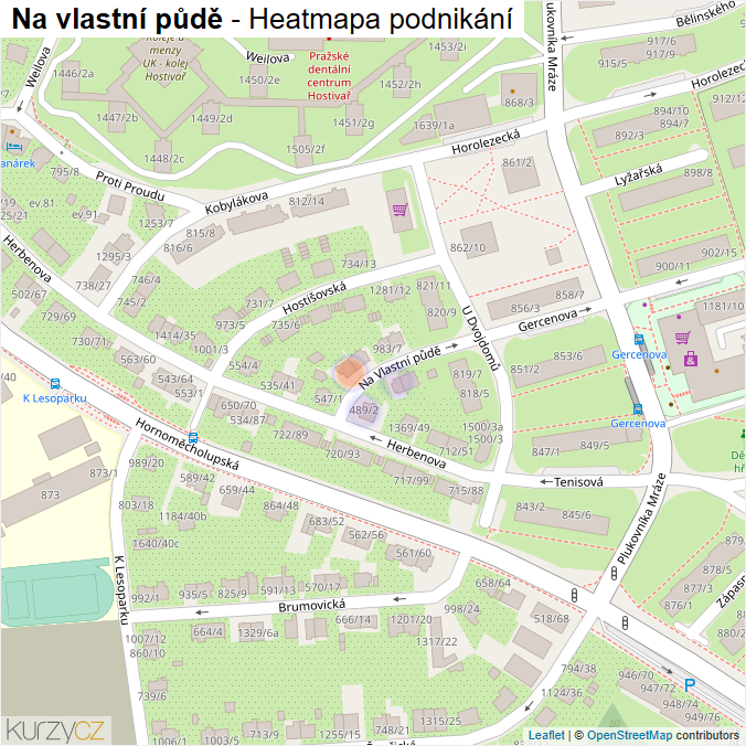 Mapa Na vlastní půdě - Firmy v ulici.