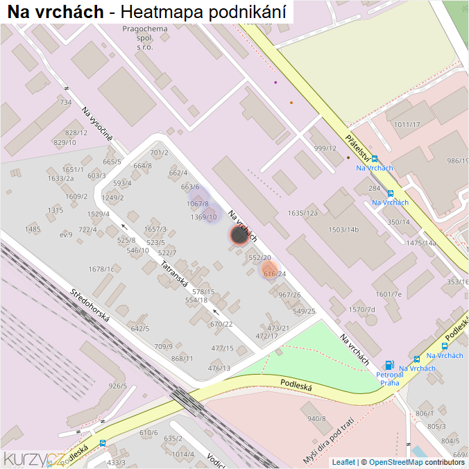 Mapa Na vrchách - Firmy v ulici.