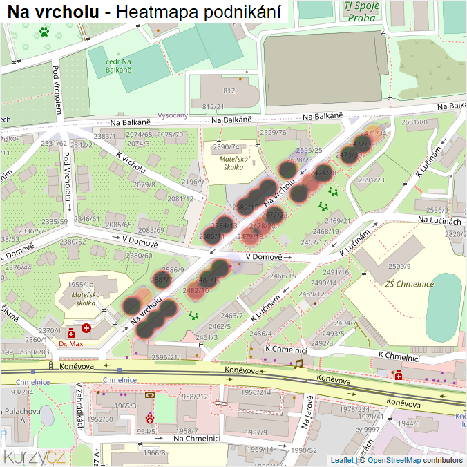 Mapa Na vrcholu - Firmy v ulici.