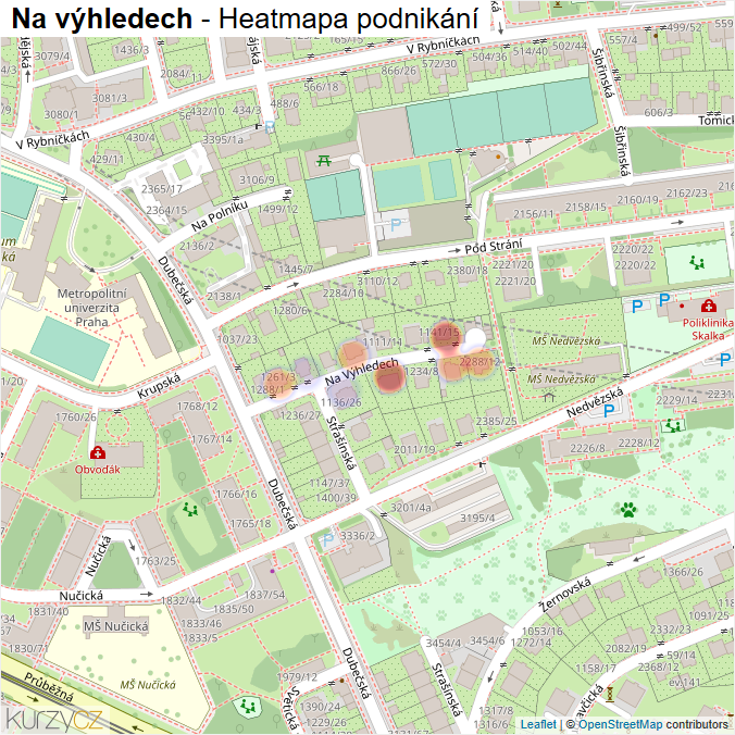 Mapa Na výhledech - Firmy v ulici.