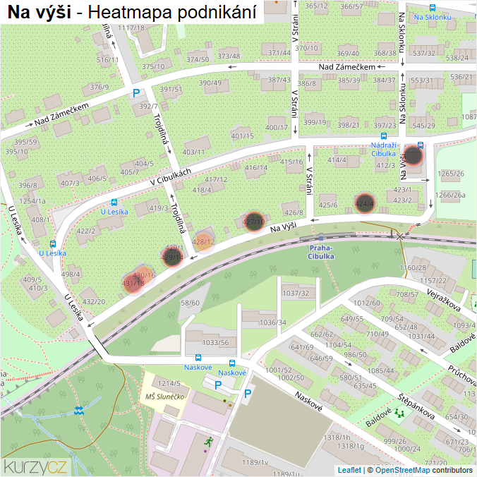 Mapa Na výši - Firmy v ulici.