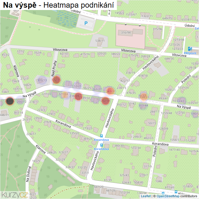 Mapa Na výspě - Firmy v ulici.