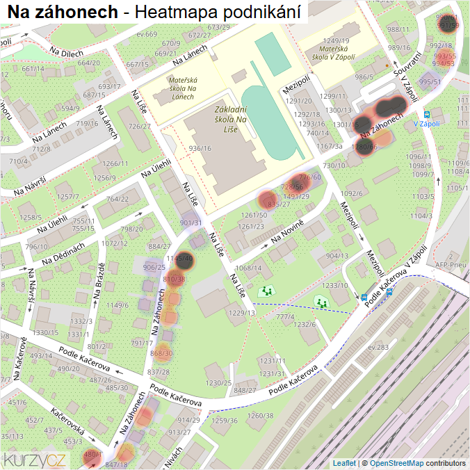 Mapa Na záhonech - Firmy v ulici.